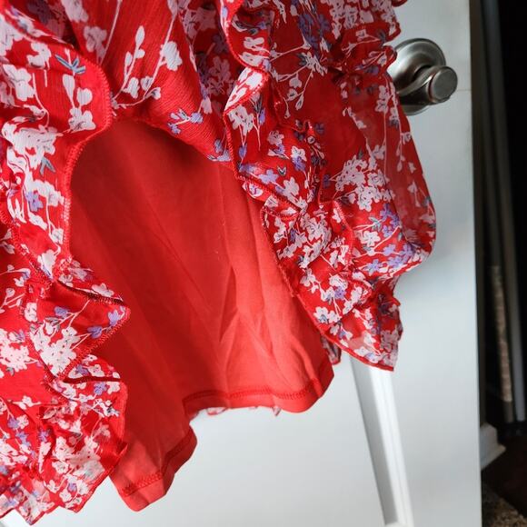 SELFIE LESLIE Laney Red Floral Chiffon Ruffled Mini Dress Womens Extra Large XL - Picture 6 of 11